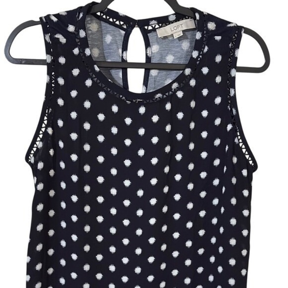 LOFT Women's Navy Polka Dot Top Large